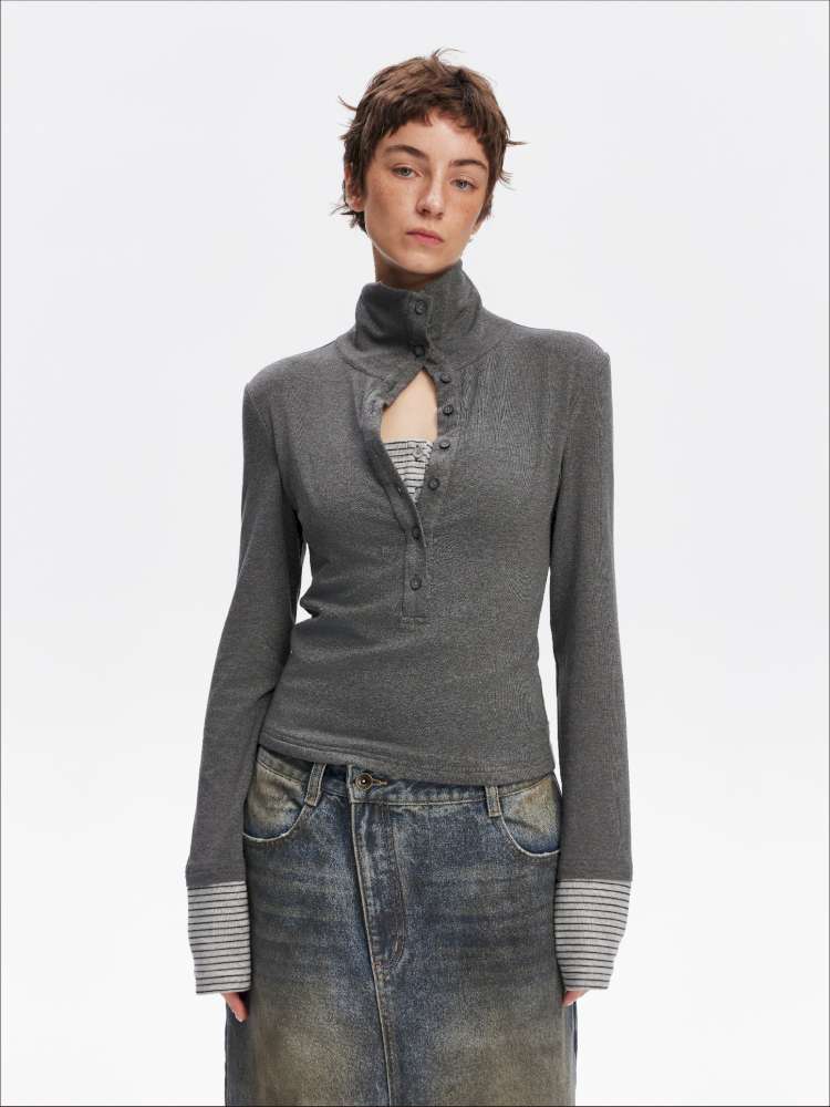 Comfortable Slim Henry Neck Knitted Top【s0000014878】