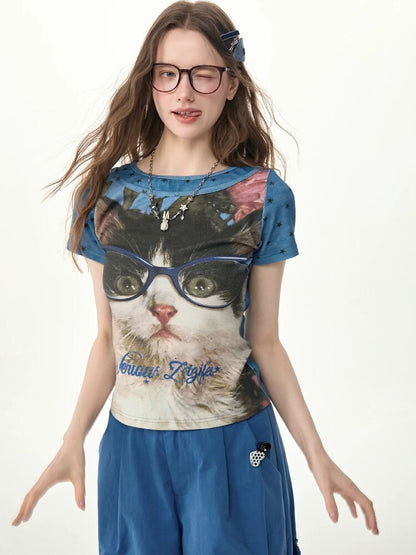 Top Student Cat Childlike T Shirt【s0000017267】