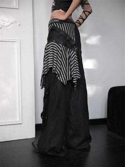 Striped Patchwork Wide Leg Jeans【s0000018182】