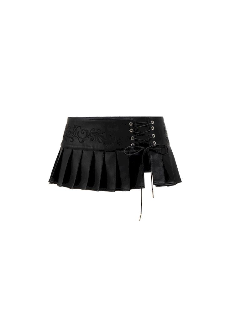 Short Leather Pleated Splicing Waistband【s0000009860】