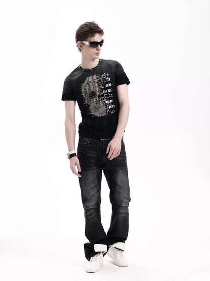 Washed Heavy-Duty Rhinestone T-Shirt【s0000018280】