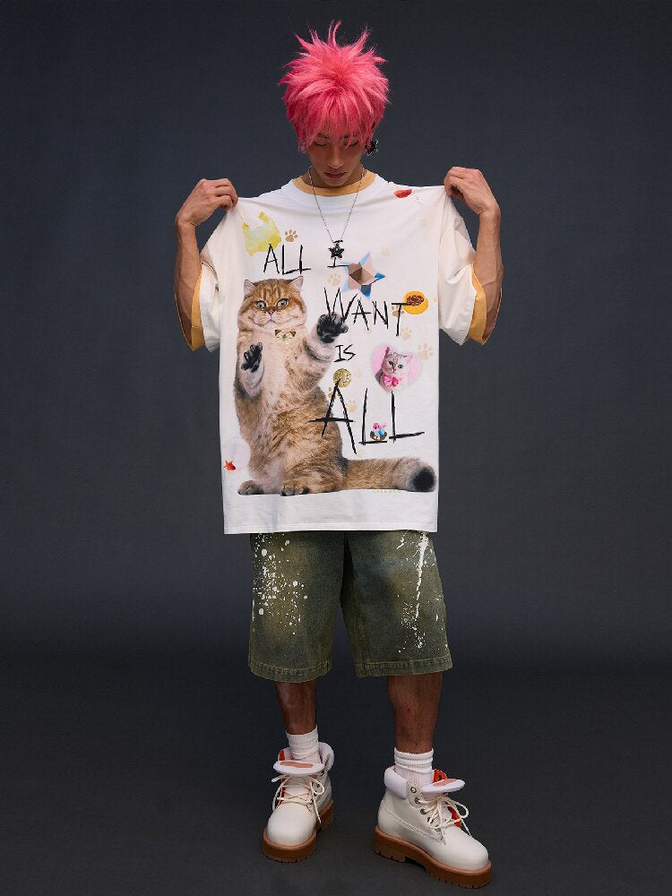 Cat Print Loose Fit T-Shirt【s0000017028】