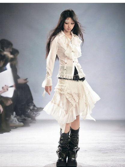 Lace Patchwork Irregular Mesh Skirt【s0000015449】