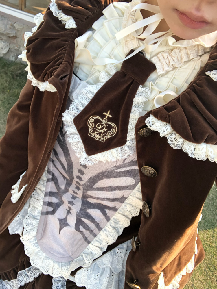 Vintage Brown Velvet Lace Blazer【s0000015616】