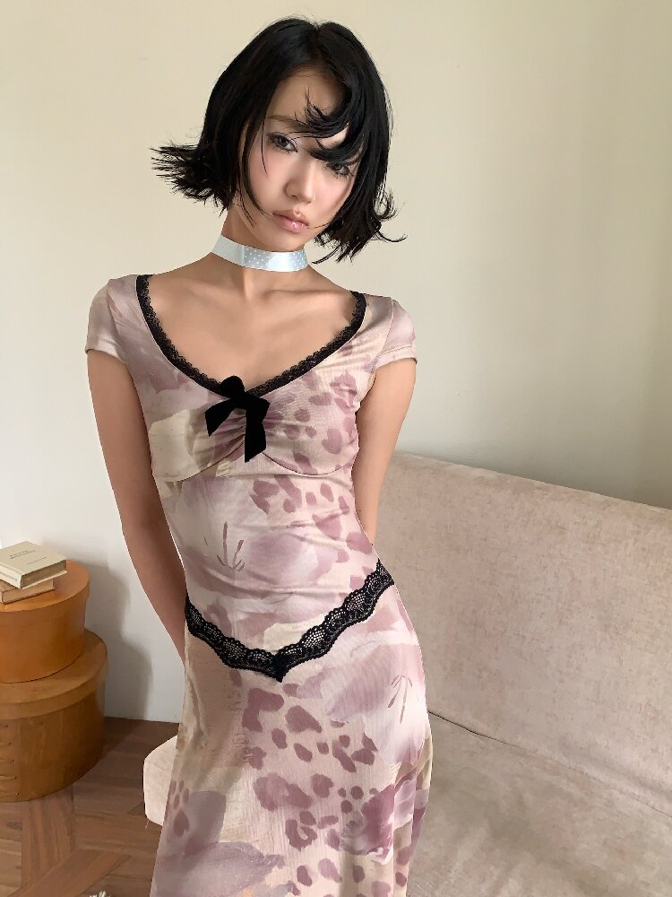 Vintage Pattern Lace Floral Dress【s0000018086】