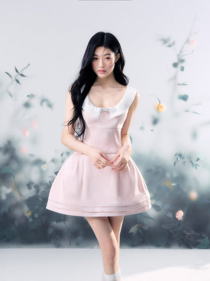 Satin Glossy U-Neck Puffy Dress【s0000015914】