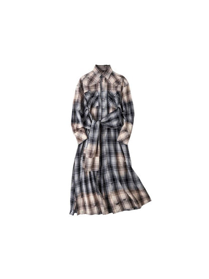 Long Plaid Shirt Style Dress【s0000009846】