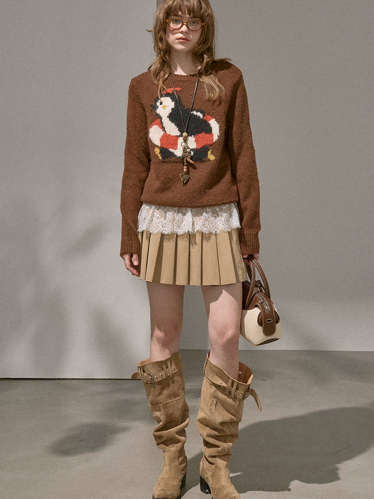 Penguin Jacquard Crewneck Knit Sweater【s0000014396】