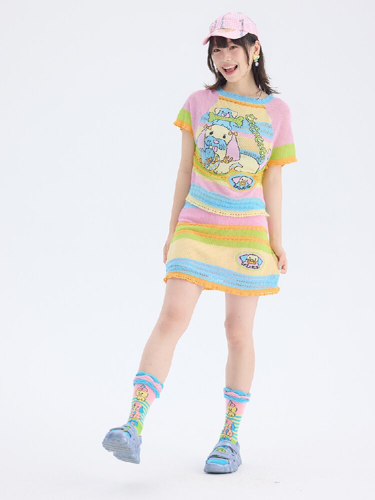 Hollow Knit Puppy Mini Skirt Set【s0000017689】