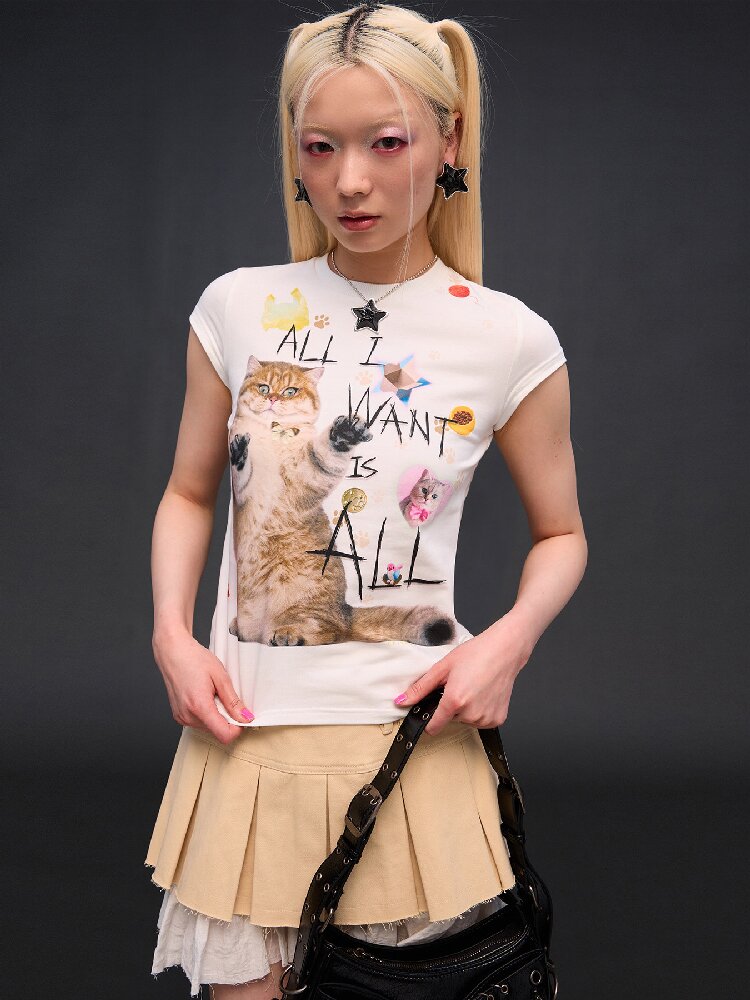 Cat Print Slim Fit T-Shirt【s0000017027】