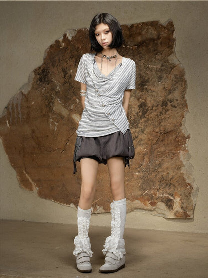 Vintage Punk Irregular Knit T-shirt【s0000016880】
