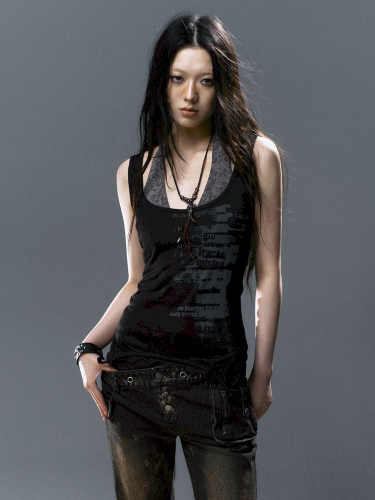 Overlay neck camisole undershirt【s0000012643】