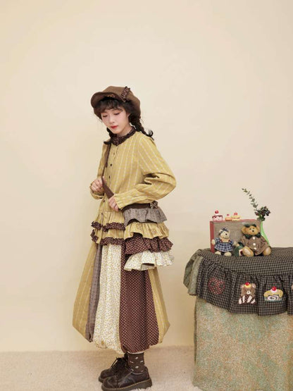 Vintage Girly Yellow Brown Flower Skirt【s0000014840】