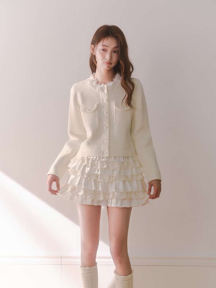 Beaded Collar Long-Sleeve Knit Top【s0000014612】