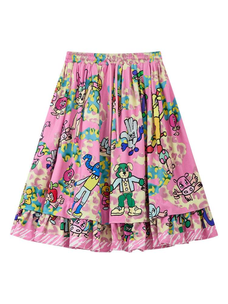 Pink Animal Illustration Skirt【s0000015372】