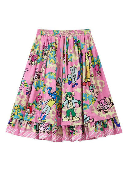 Pink Animal Illustration Skirt【s0000015372】