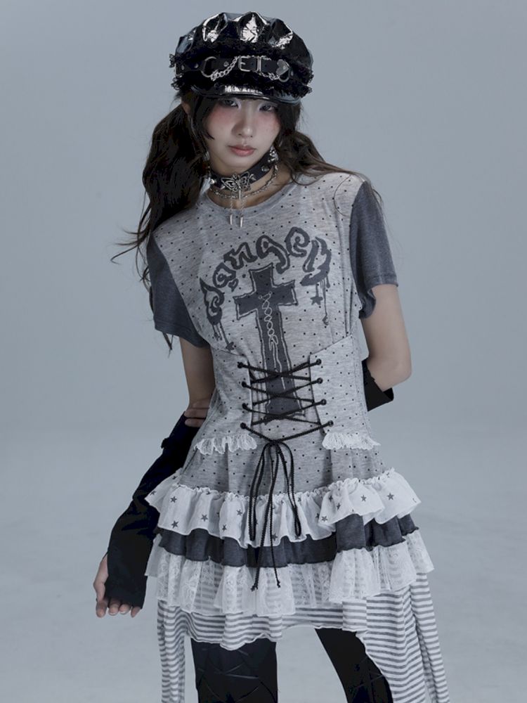 Irregular Lace Skirt Long Tee【s0000013485】