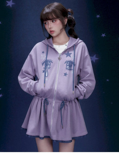Purple Comic Eye Sweatshirt Dress【s0000015439】