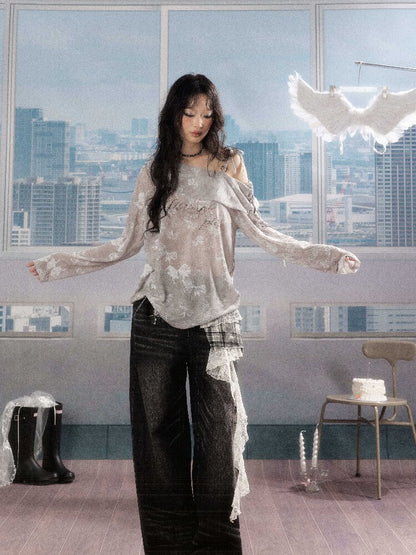 Plaid Ruffled Wide Leg Jeans【s0000016268】