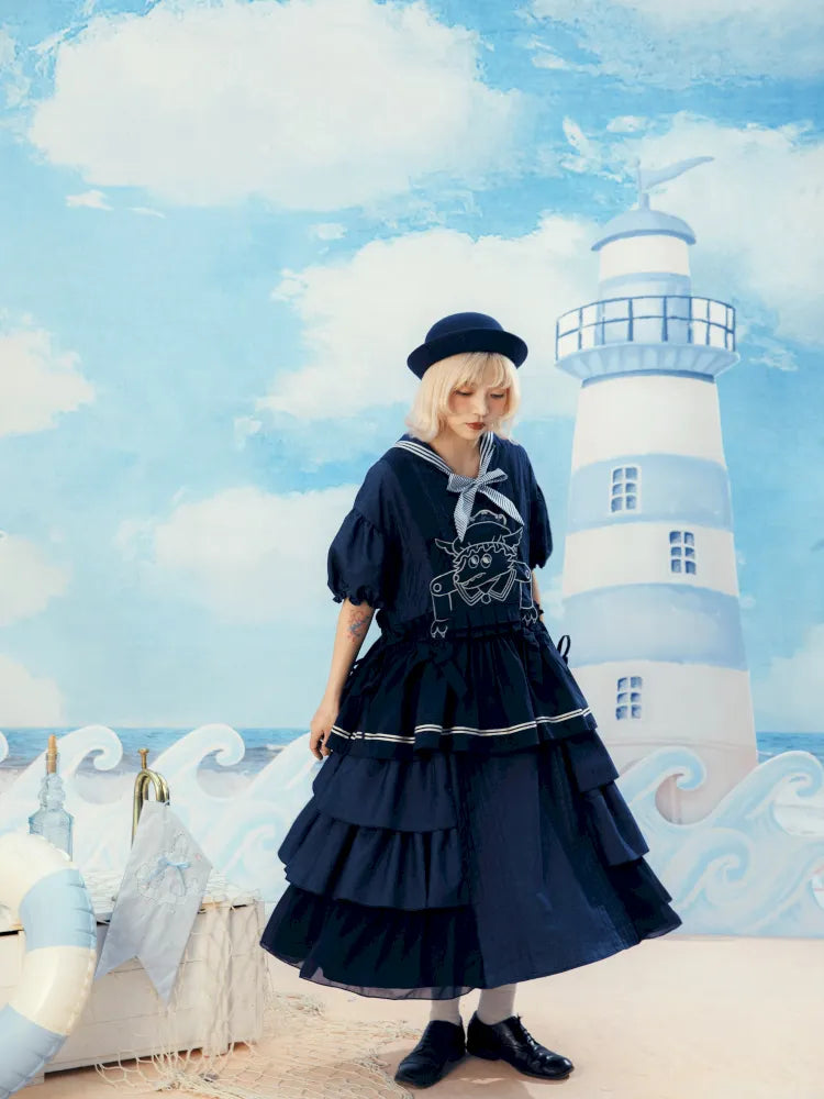 Navy Blue Layered Vest Apron【s0000014156】