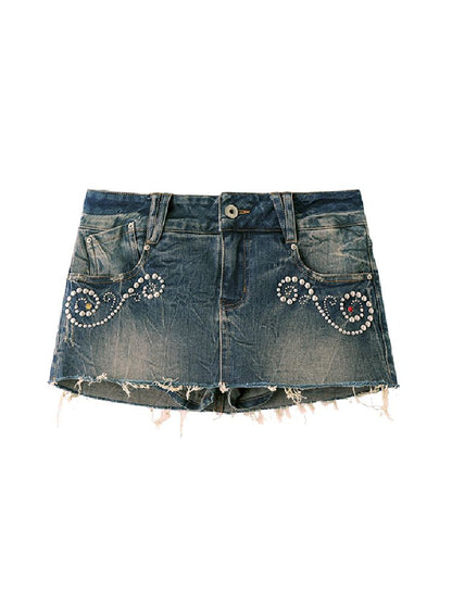 Rivet Hot Rhinestone Denim Skirt【s0000010658】