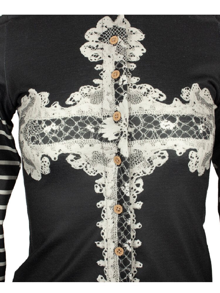 Lace Cross Striped Top Shirt【s0000018053】