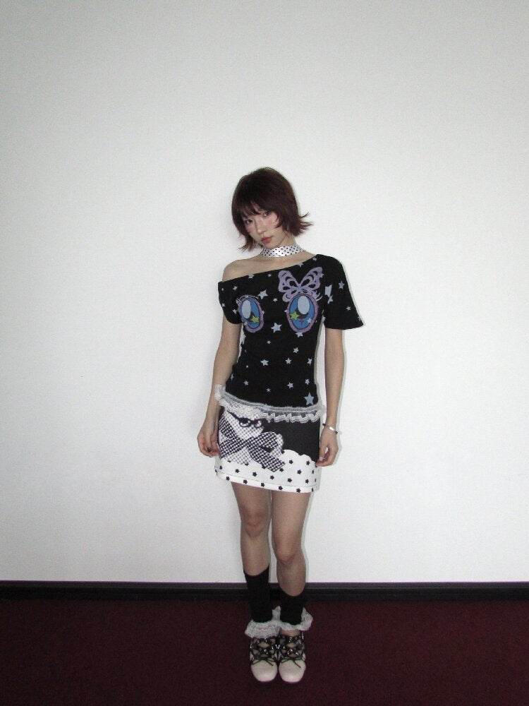 Butterfly Star Comic Eye Short Top【s0000018658】