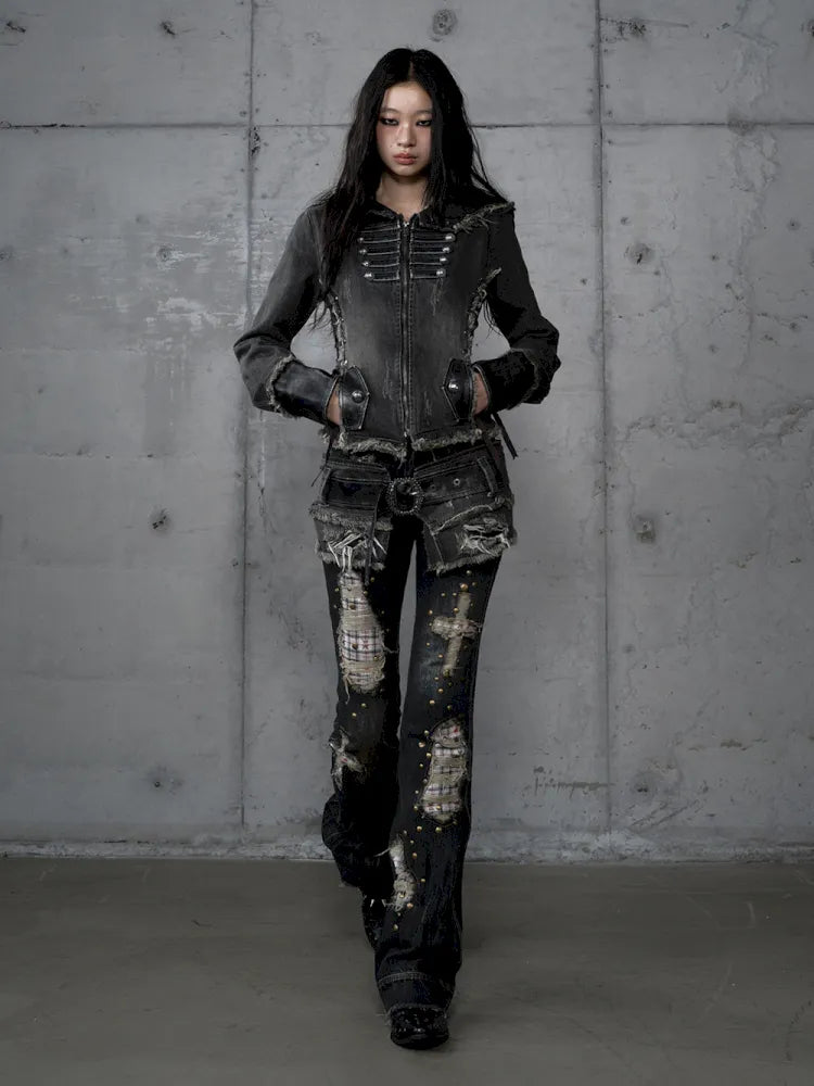 Distressed Straight-Leg Slim-Fit Jeans【s0000013946】