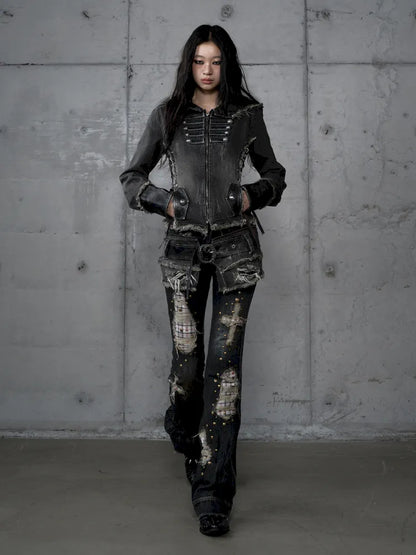 Distressed Straight-Leg Slim-Fit Jeans【s0000013946】