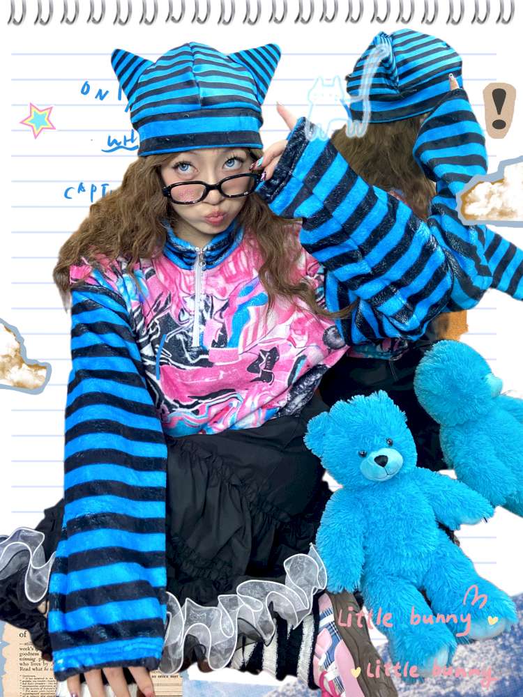 Striped Patchwork Plush Sweater【s0000015054】