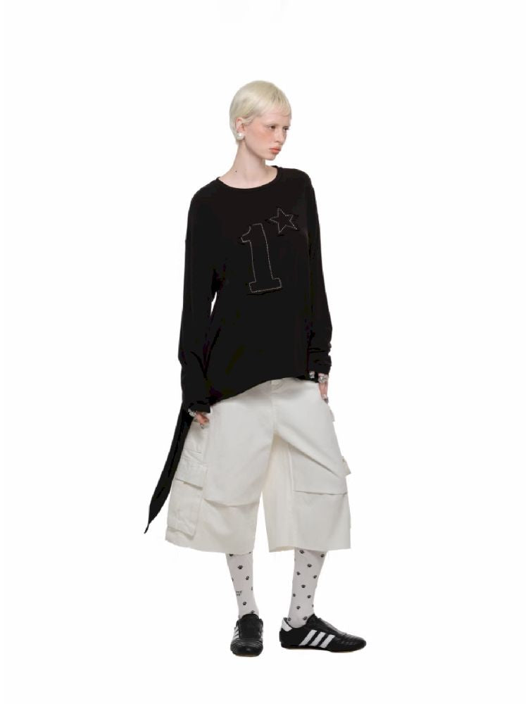 스터드 둥근 목이 긴 소매 티셔츠 [S0000011610]