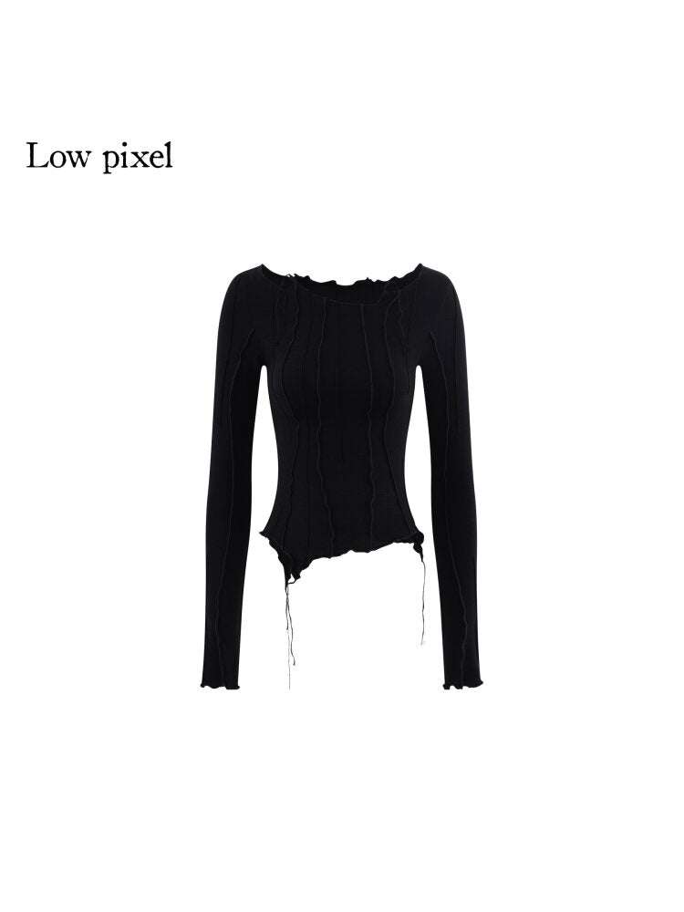 Black Panelled Split Line Top【s0000015598】