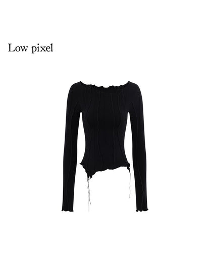 Black Panelled Split Line Top【s0000015598】