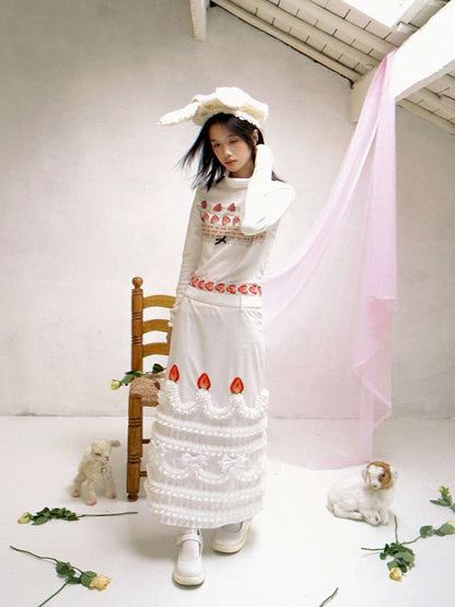 Strawberry Cake Print High-Neck T-Shirt【s0000014530】