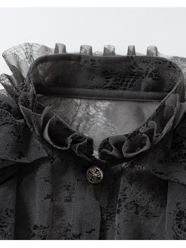 Ruffled Flocked Lace Stand Shirt【s0000016208】