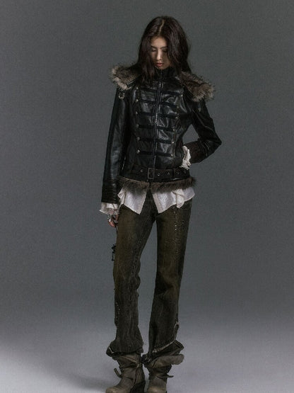 Napoleon Hooded Wool Collar Leather Coat【s0000019239】