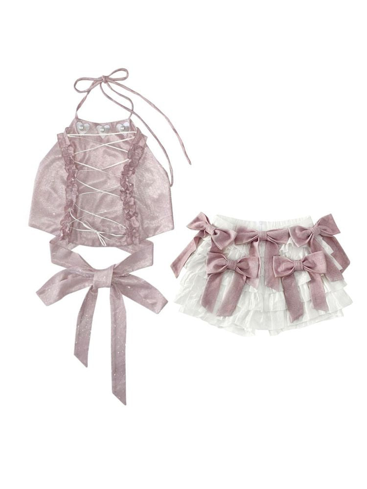 Backless Halter Bow Set【s0000009733】