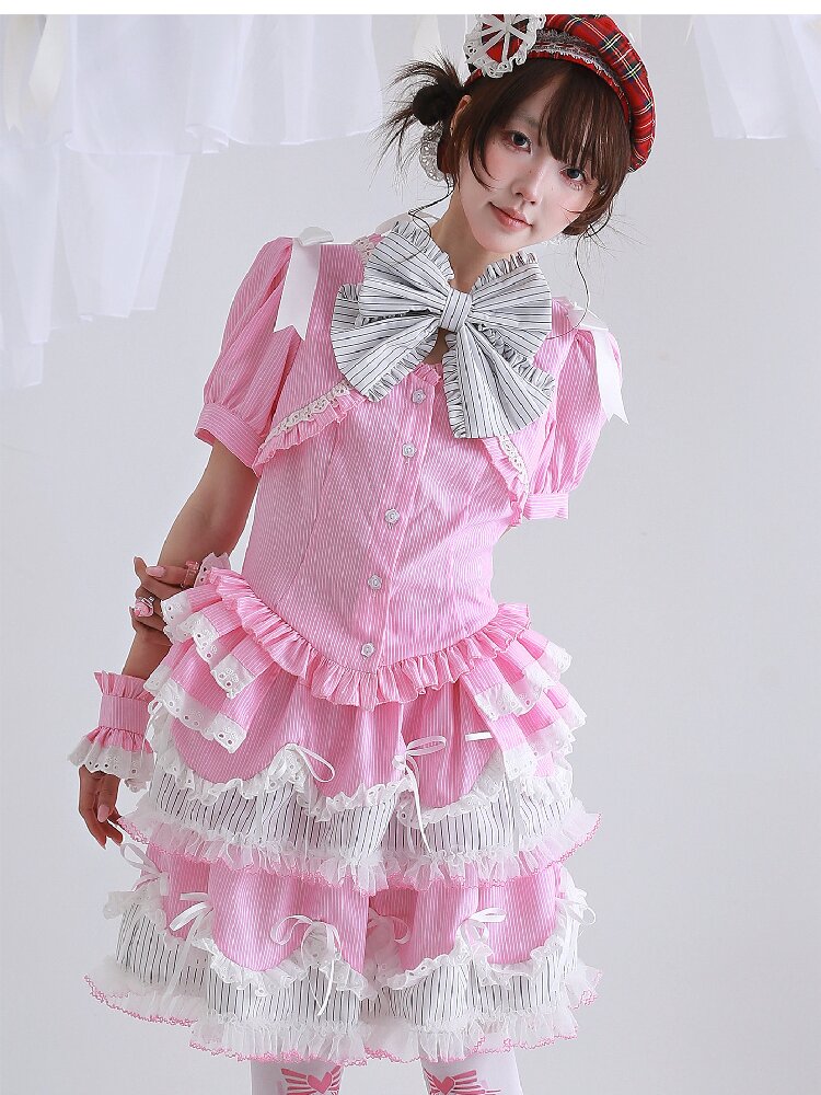 Pink Striped Lolita Shirt Top【s0000016559】