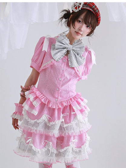 Pink Striped Lolita Shirt Top【s0000016559】