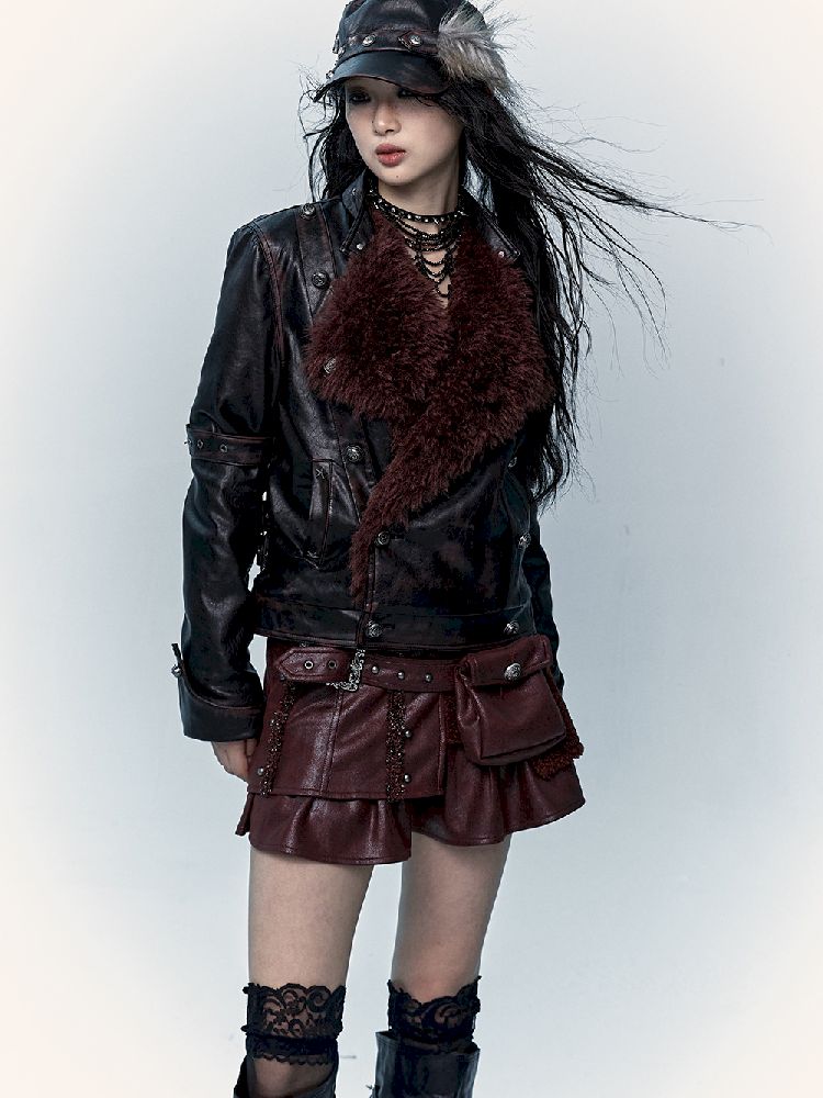 Rub Color Leather Jacket [S0000011223]