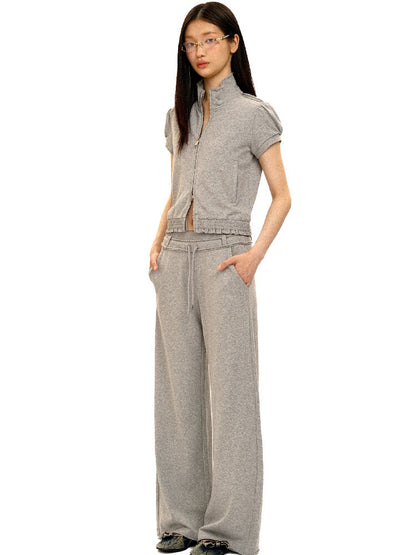 Suede Lace Hem Cardigan Slacks【s0000016429】