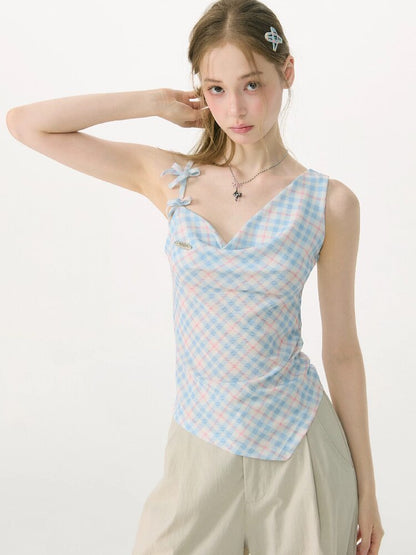 Summer Plaid Bow Vest Camisole【s0000017152】