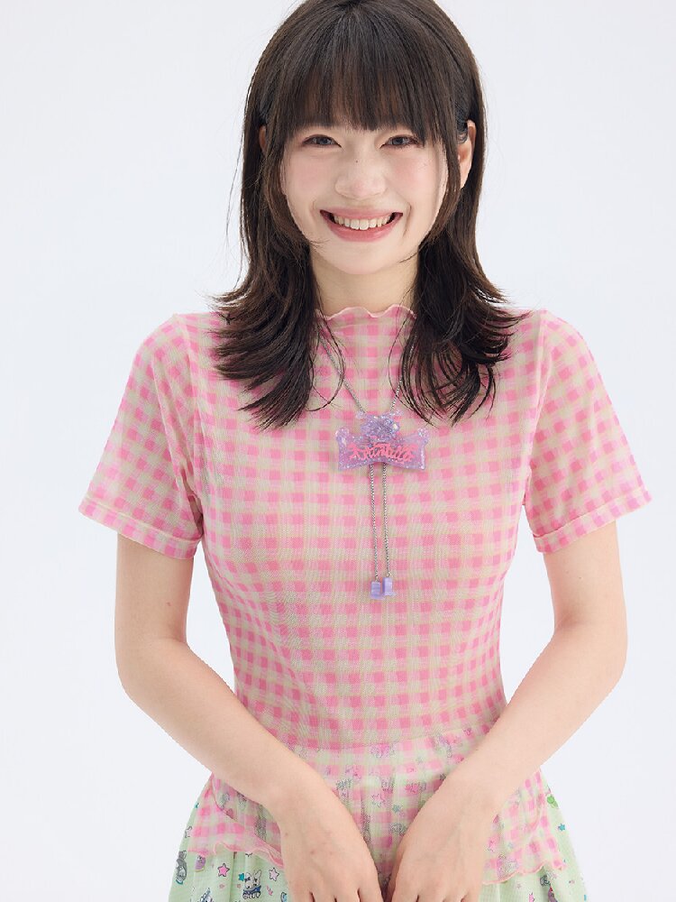 Mesh Plaid Short Sleeve Base Layer【s0000017693】