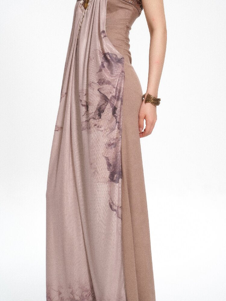 Knit Patchwork Mesh Printed Dress【s0000017652】