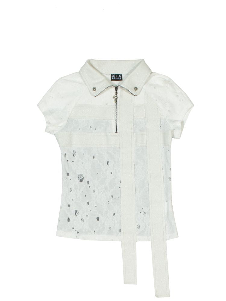 Double cross lapel short sleeve tops【s0000012310】