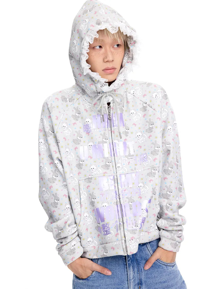Print Lace-Trimmed Sweatshirt【s0000014094】