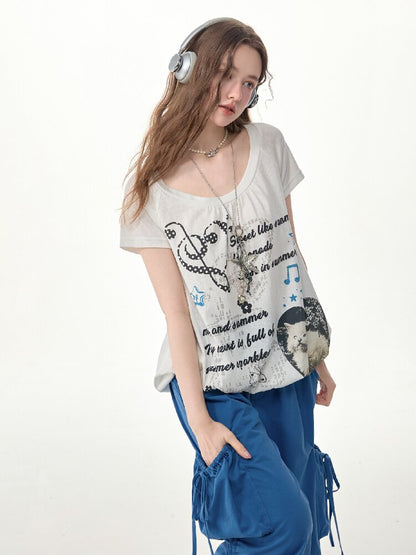 Summer Cat Print Short Sleeve T Shirt【s0000017255】