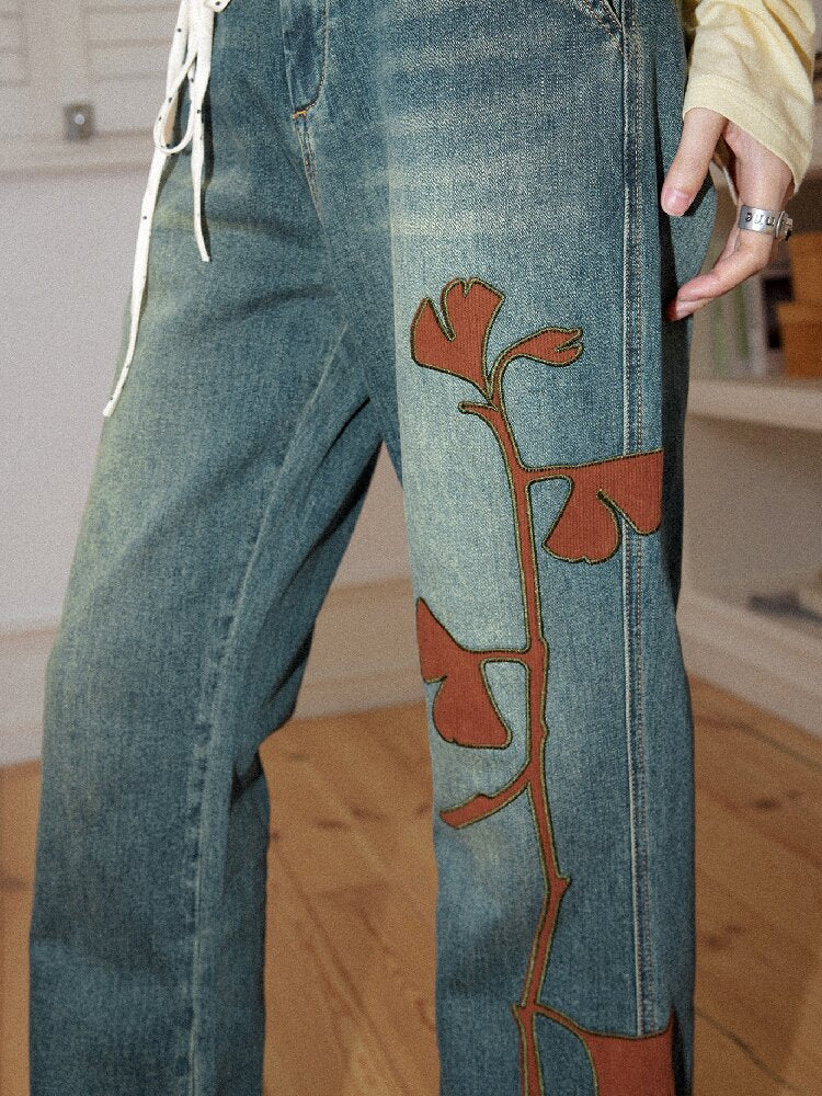 Ginkgo Embroidered Denim Bootcut【s0000016651】
