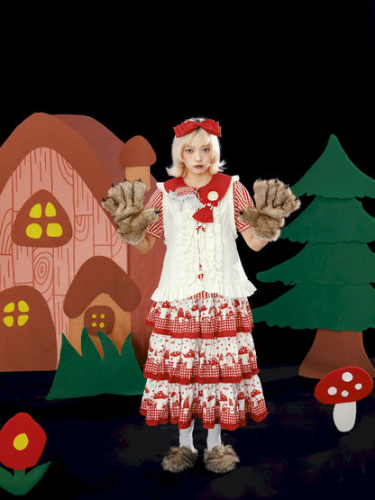 Multi-Layer Printed Red Checkered Cake Skirt【s0000013937】