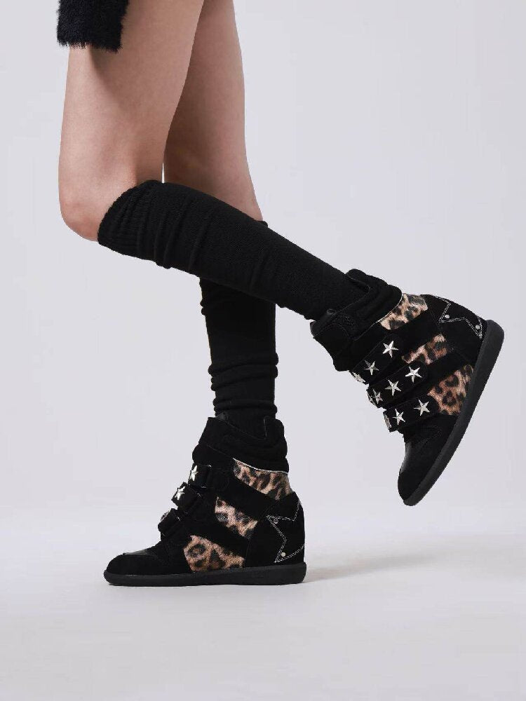 Vintage Leopard Leather High Top Sneakers【s0000018194】